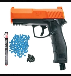 Pistola HDP50 la más fuerte 485fps (kit 10 gomas 10 talco 5 pipetas co2) Dispara Gomas PepasPimienta y PepasPintura cal .50 de CO2 Sonido Fuerte 75% Deporte Defensa Entrenamiento 